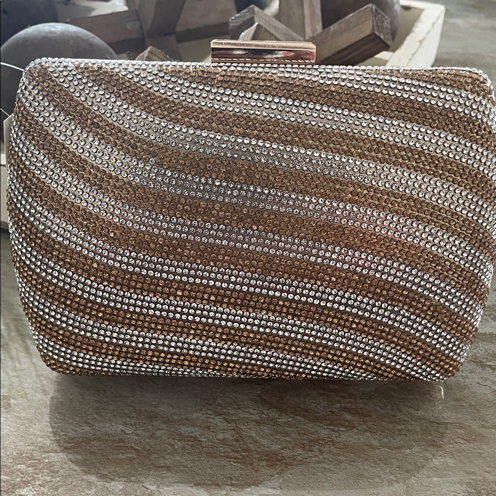 Embellished Gold and Silver Crystal Evening Clutch